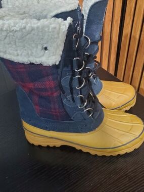 Tommy Hilfiger Navy, Yellow & Red Plaid Winter Rain Boots
